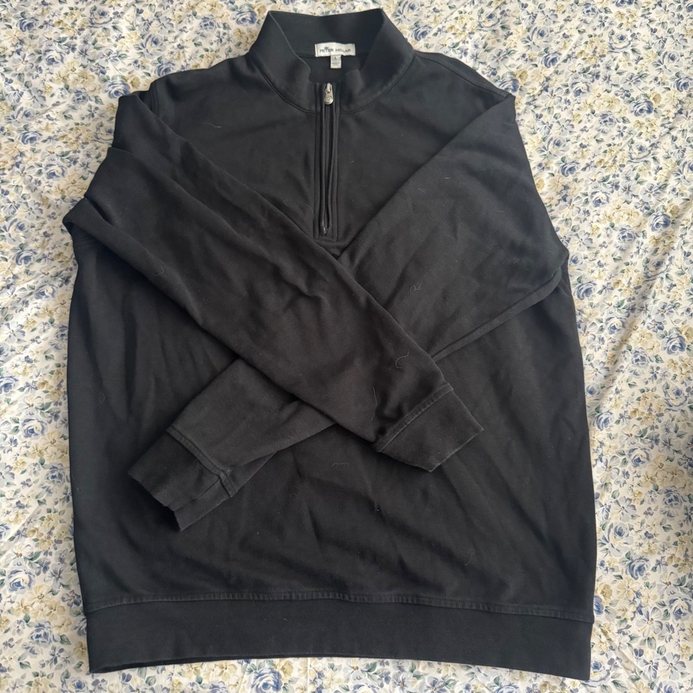 Peter Millar Mens Black Cotton Modal Quarter Zip Pullover Sweater Large STDK40